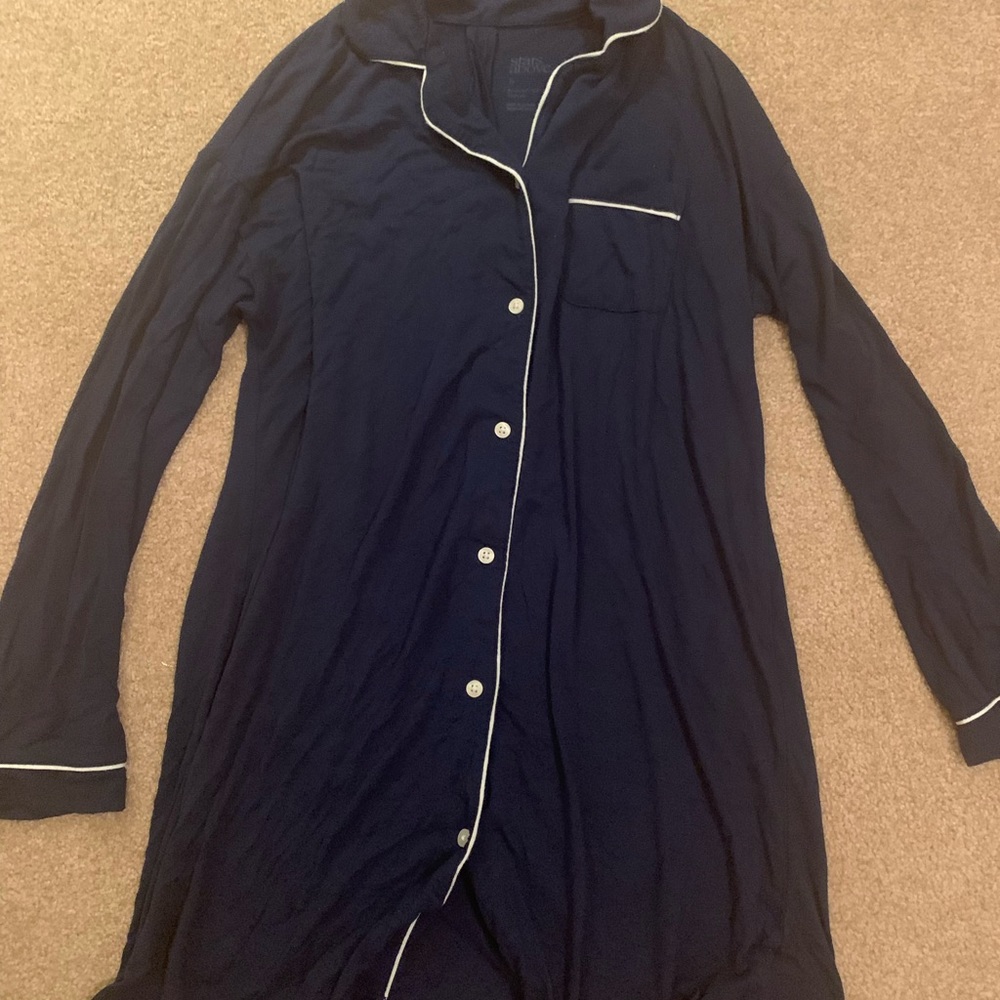 Navy blue long sleeve nightgown - Picture 2 of 4